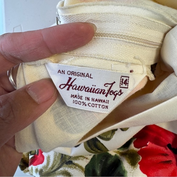 HawaiianTogs Vintage Cream Floral Maxi Dress Cotton Hibiscus Print Size 14 - Picture 12 of 15